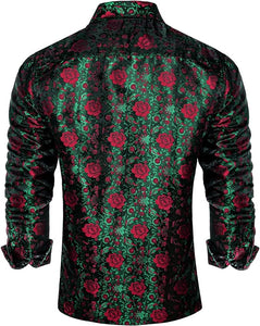 Men's Luxury Red & Green Floral Long Sleeve Shirt