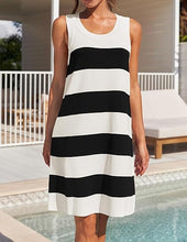 Load image into Gallery viewer, Black &amp; White Striped Sleeveless Tunic Dress