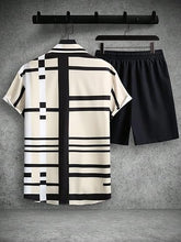 Load image into Gallery viewer, Men&#39;s Orange/Black Geometric Short Sleeve Shirt &amp; Shorts Set