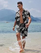 Load image into Gallery viewer, Men&#39;s Black/White Print Summer Button Up Shorts &amp; Shirt Set