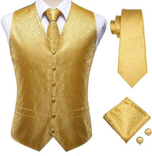 Load image into Gallery viewer, Men&#39;s Satin Gold Sleeveless Formal Vest