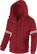 Load image into Gallery viewer, Men&#39;s Striped Red Soft Fleece Sweatshirt Hoodie