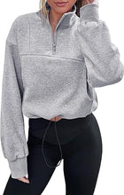 Load image into Gallery viewer, Light Grey Zip Front Long Sleeve Drawstring Pull Over Sweater