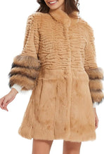 Load image into Gallery viewer, Camel Genuine Rabbit Fur With Fox Fur Long Sleeve Coat