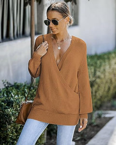 Chic Loose Fit Black Long Sleeve Wrap Sweater