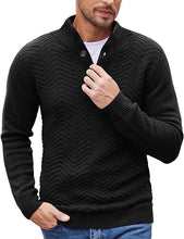 Load image into Gallery viewer, Men&#39;s Black Quarter Button Long Sleeve Sweater