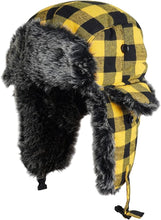 Load image into Gallery viewer, Yellow/Black Faux Fur Lined Winter Trapper Hat