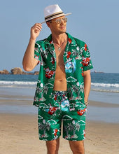 Load image into Gallery viewer, Men&#39;s Black/White Print Summer Button Up Shorts &amp; Shirt Set