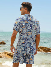 Load image into Gallery viewer, Casual Men&#39;s Blue Vacation Style Shirt &amp; Shorts Set