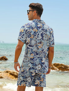 Casual Men's Blue Vacation Style Shirt & Shorts Set