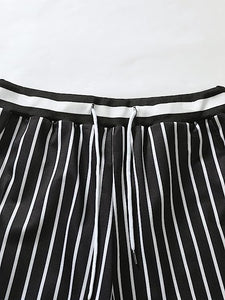 Men's Casual Drawstring Black Striped Shorts