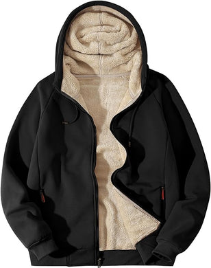 Men's Black Fleece Lined Thick Warm Long Sleeve Hoodie