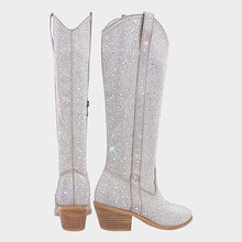 Load image into Gallery viewer, Rhinestone Knee High Sequin Silver Cowboy Boots