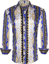 Load image into Gallery viewer, Men&#39;s Fashion Luxury Printed Gold Paisley Long Sleeve Shirt