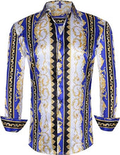 Load image into Gallery viewer, Men&#39;s Fashion Luxury Printed Blue Floral Long Sleeve Shirt