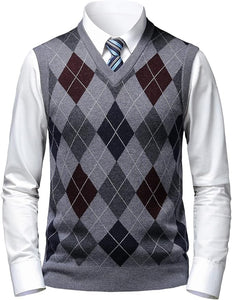 Men's British Style Light Grey V Neck Sleeveless Sweater Vest