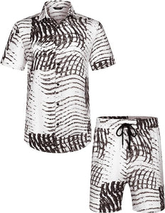 Men's Black & White Stripes Short Sleeve Shirt & Shorts Set