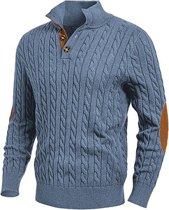 Men's Cable Knit Patchwork Zip Front White Sweater