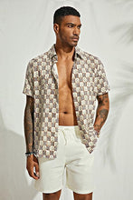 Load image into Gallery viewer, Men&#39;s Printed Button Up Short Sleeve Summer Brown Shirt