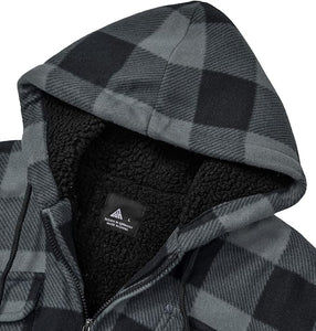 Men's Sherpa Beige Lined Zip Up Hooded Long Sleeve Jacket