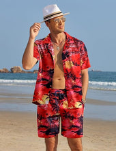 Load image into Gallery viewer, Men&#39;s Black/White Print Summer Button Up Shorts &amp; Shirt Set