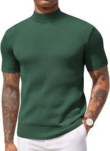 Load image into Gallery viewer, Men&#39;s Knit Turtleneck Green Short Sleeve Sweater