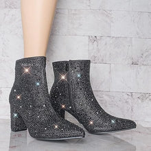 Load image into Gallery viewer, Rhinestone Studded Sequin Black Rhinestone Ankle Boots