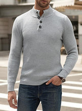 Load image into Gallery viewer, Men&#39;s Navy Blue Knit Button Front Long Sleeve Turtleneck Sweater