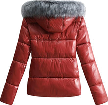 Load image into Gallery viewer, Luxurious Red Hooded Long Sleeve Puffer Faux Fur Hooded Coat