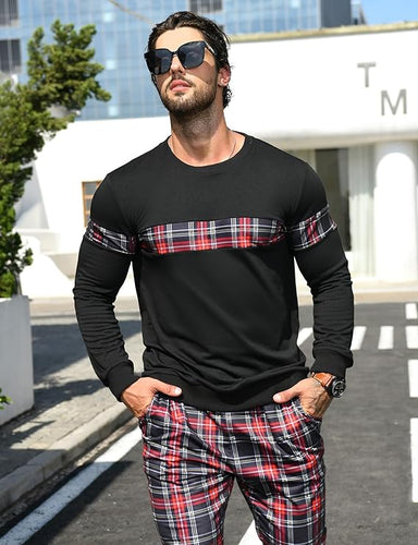 Men's Black & Red Plaid Sweatsuit and Pants Jogger Set