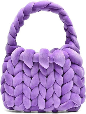 Handwoven Chunky Yarn Knit Purple Shoulder Bag Handmade Braided Purse