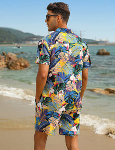 Casual Men's Blue Vacation Style Shirt & Shorts Set