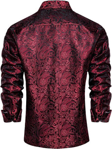Men's Luxury Red & Black Paisley Long Sleeve Shirt