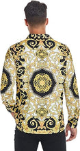 Load image into Gallery viewer, Men&#39;s Luxury Printed Gold/Black Long Sleeve Dress Shirt