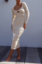 Load image into Gallery viewer, Crochet Knit Long Sleeved Midi Dress Not Lined