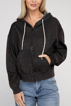 Load image into Gallery viewer, Mocha Acid Wash Fleece Cropped Zip-Up Hoodie