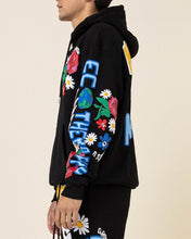 Load image into Gallery viewer, Men&#39;s Black Flower Puff Print Long Sleeve Hoodie