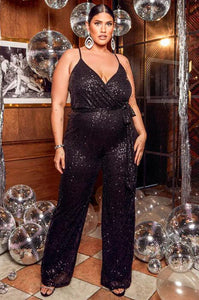 Black Sequin Glitter Sleeveless Jumpsuit