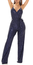 Load image into Gallery viewer, Navy Blue Sequin Glitter Sleeveless Jumpsuit