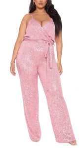 Soft Pink Sequin Glitter Sleeveless Jumpsuit