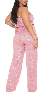 Soft Pink Sequin Glitter Sleeveless Jumpsuit