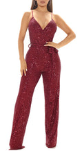 Load image into Gallery viewer, Red Sequin Glitter Sleeveless Jumpsuit