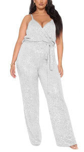 Silver Sequin Glitter Sleeveless Jumpsuit