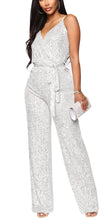 Load image into Gallery viewer, Silver Sequin Glitter Sleeveless Jumpsuit