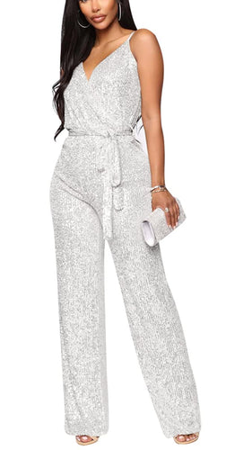 Silver Sequin Glitter Sleeveless Jumpsuit