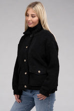 Load image into Gallery viewer, Black Cozy Sherpa Button-Front Jacket