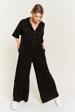 Load image into Gallery viewer, Cargo Black Basic Collar Shirt Wide leg Jumpsuit