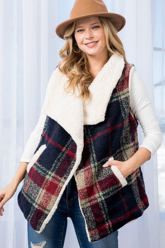 Warm Multi-Pattern Sleeveless Plaid Vest