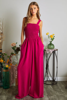 Vacay In France Sleeveless Magenta Wide Leg Jumpsuit w/Pockets