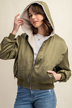 Load image into Gallery viewer, Reversible All Weather Fur Olive Bomber Jacket